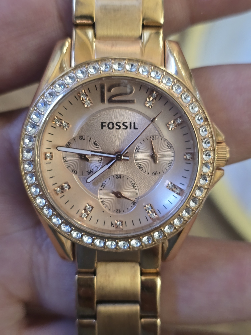 Fossil Women's Rose Gold Crystal-Accent Bracelet Watch
